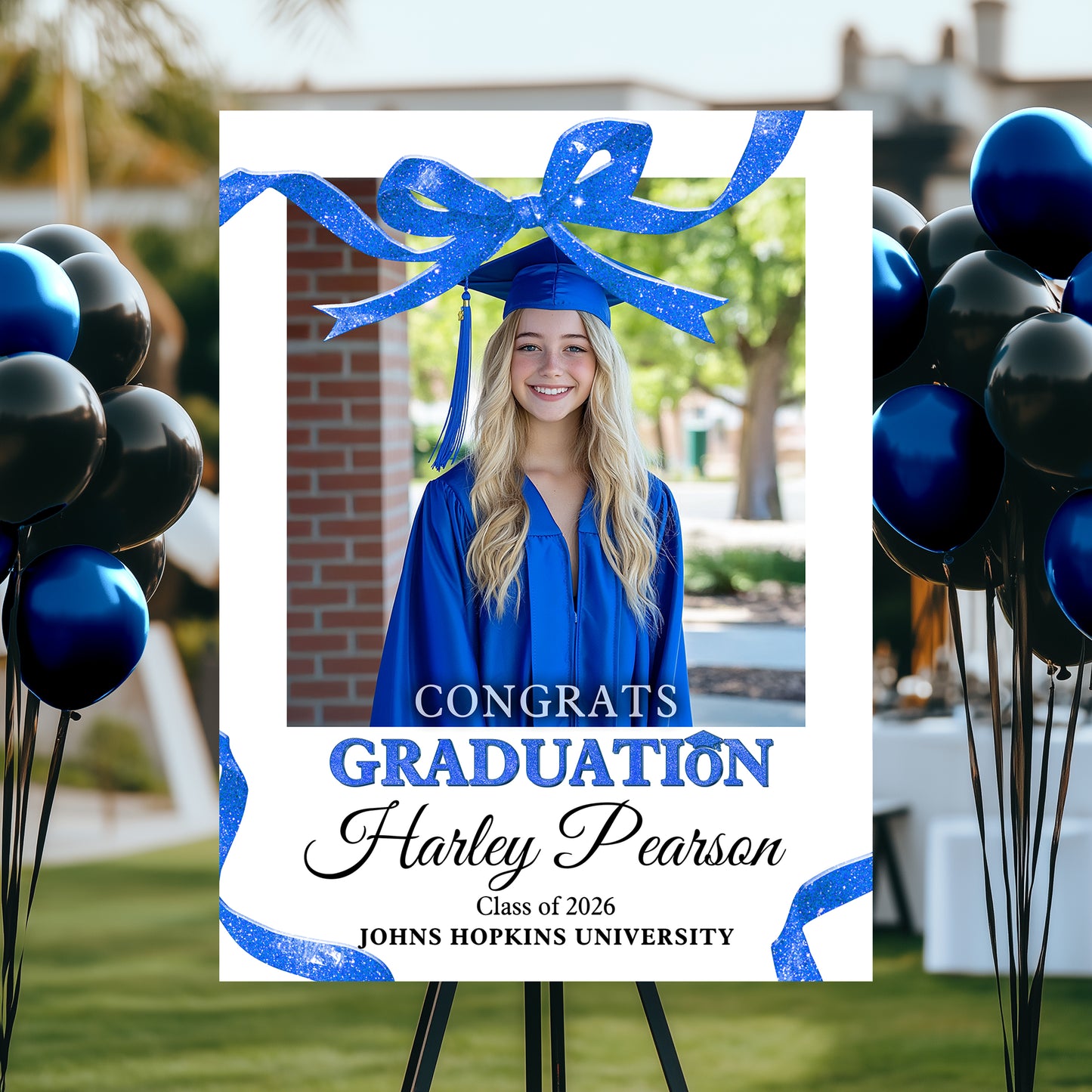 Congrats Graduation Glitter Bow - Personalized Graduation Welcome Sign - Custom Photo Welcome Sign
