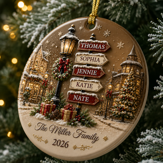 Custom Names Christmas Gifts For Family - Real 3D Ceramic Ornament