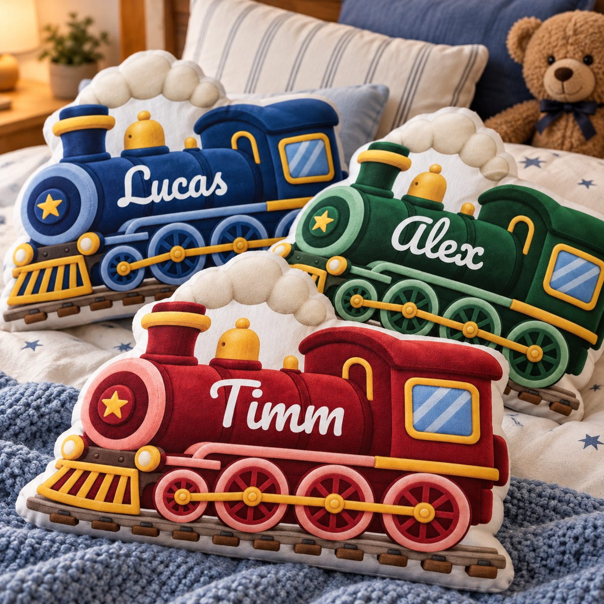 Train Custom Shaped Pillow - Personalized Custom Pillow - Gifts for Kids