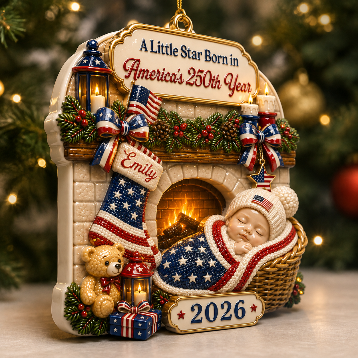 A Little Star Born in America’s 250th New Parents - Real 3D Relief Ornament 2