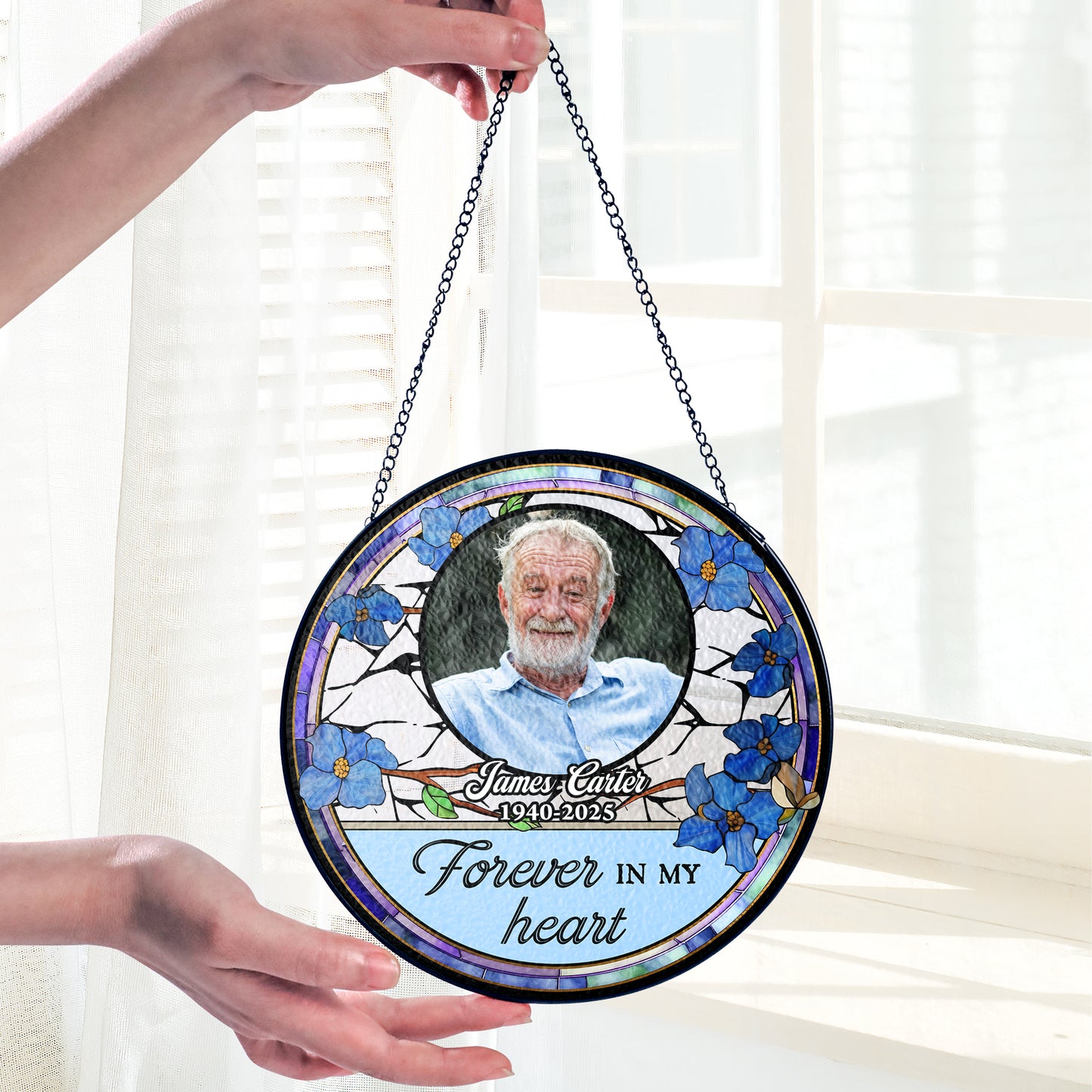 Memorial The Moment Your Heart Stopped - Personalized Photo Stained Glass Window Hanging Suncatcher