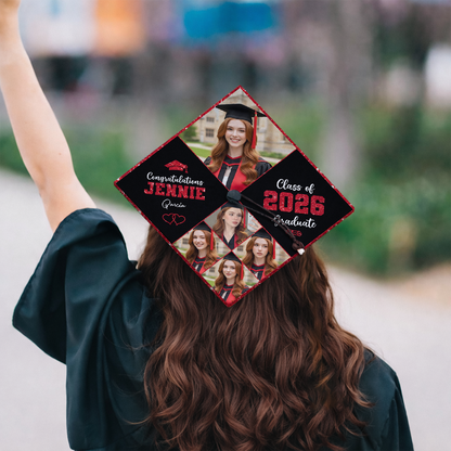 Glitter Cap Topper Class Of 2026 - Personalized Printed Graduation Cap Topper