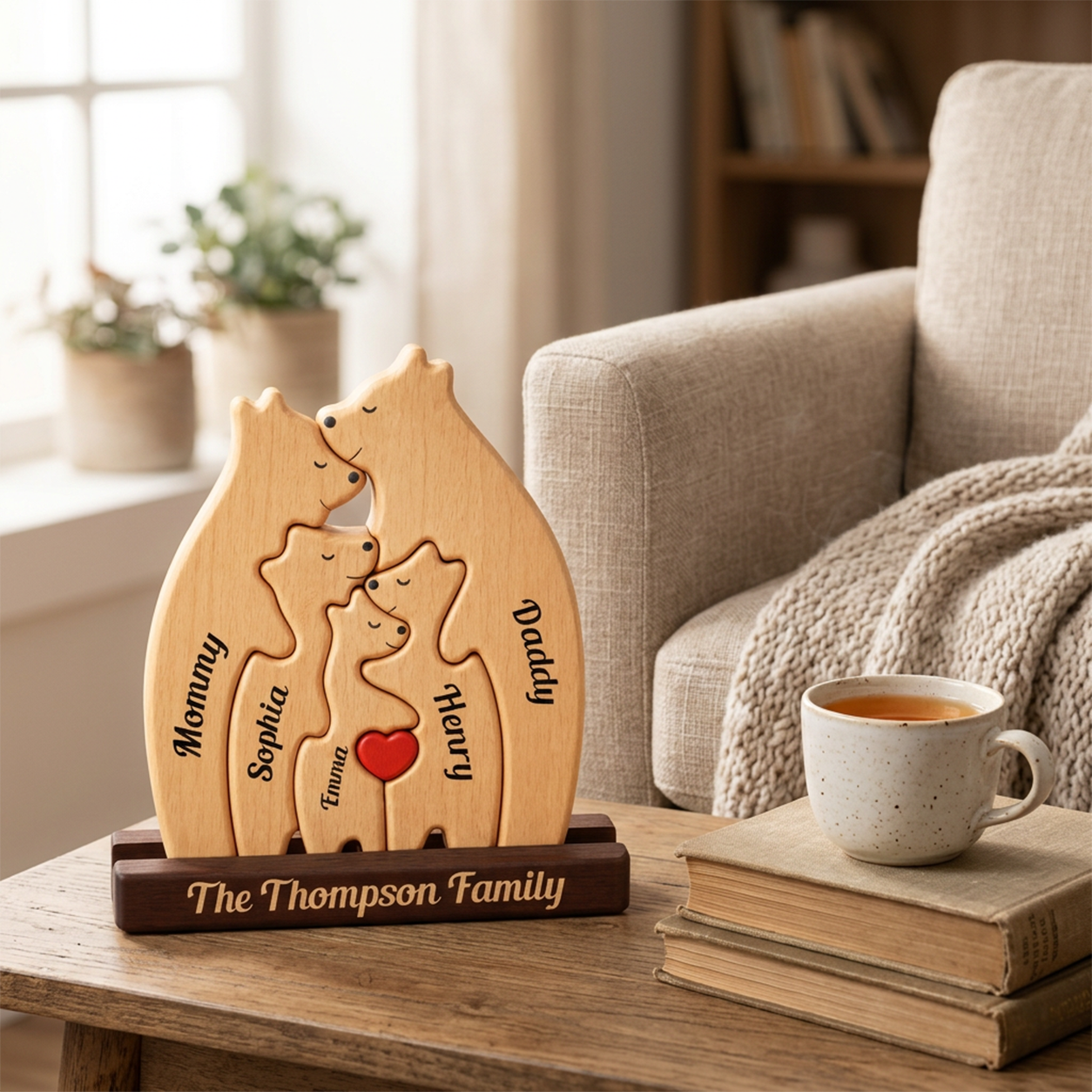 Personalized Christmas Bear Family Puzzle - Custom Wooden Name Puzzle
