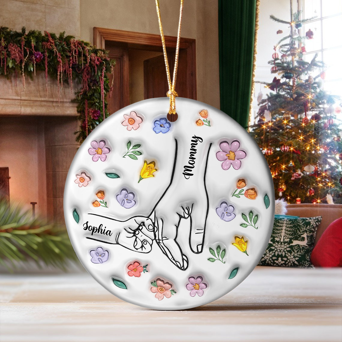 Holding Hand Family - Personalized Custom Ceramic Ornament 3D Effect