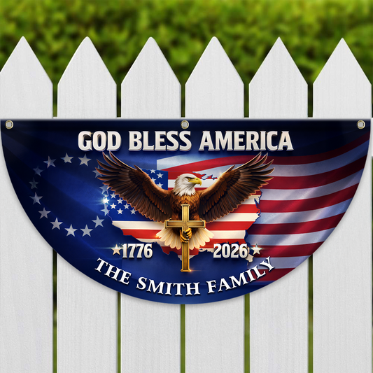 God Bless America 250 Years Of Freedom Glitter Fan Flag - Custom Family Name Non-Pleated Fan Flag