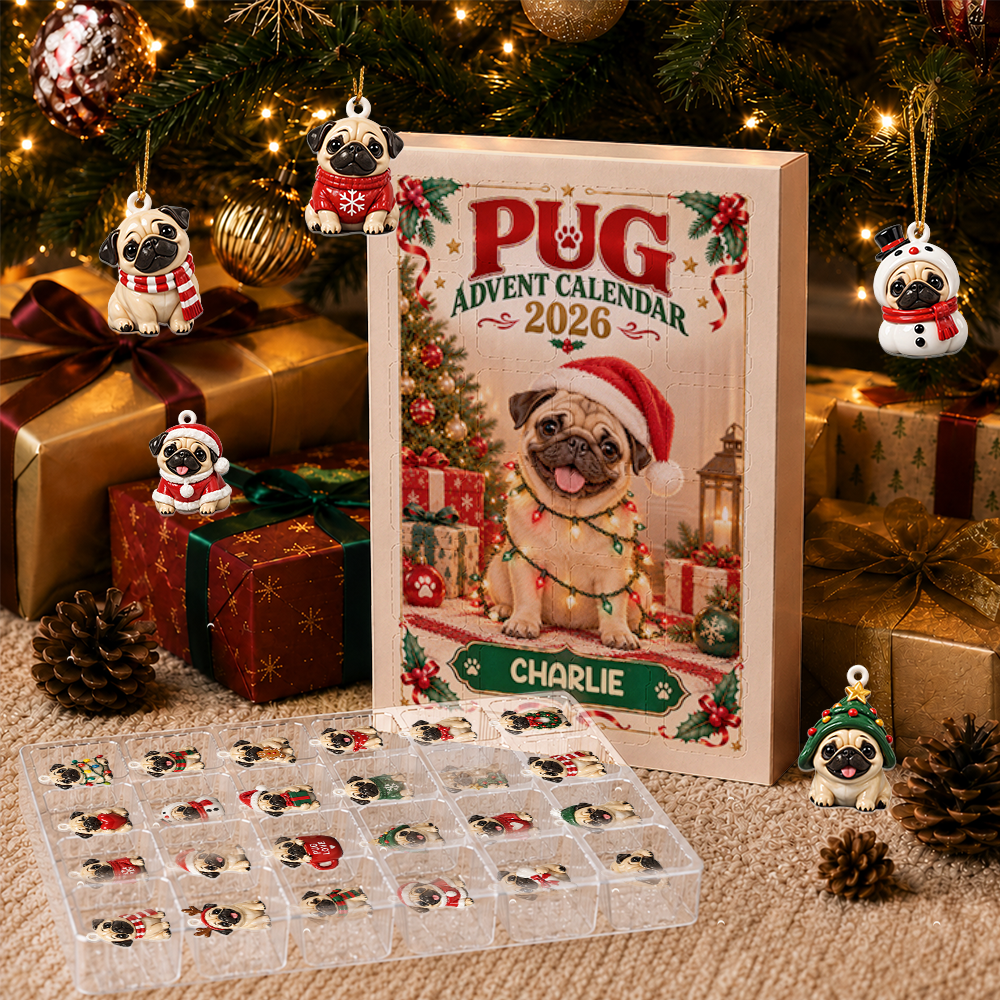 Pug Advent Calendar 2026 24 Day Christmas Countdown Box With Cute Dog Figurines - Advent Calendar Box-Box&Acrylic