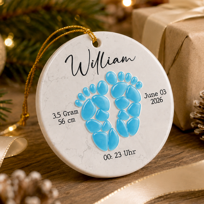 Sea Glass Baby Footprint - Real 3D Ceramic Ornament