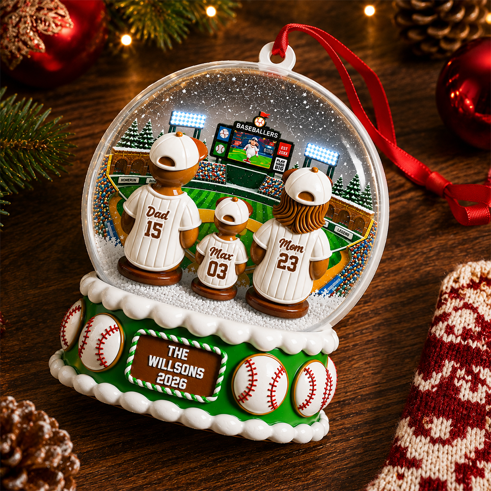 Gingerbread Baseball Family Watching Game Sport Lover - Real 3D Relief Ornament 2