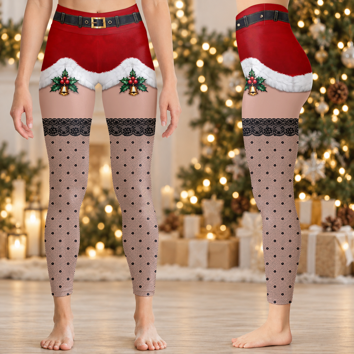 Custom Festive Christmas Santa Leggings for Women - Funny Christmas Gift For Her - Personalized  Leggings