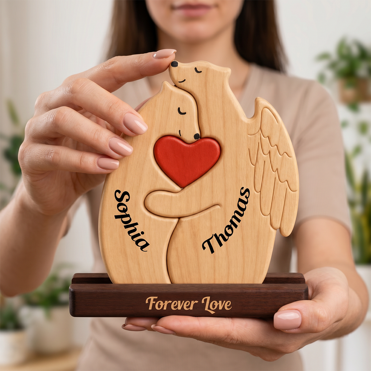 Personalized Christmas Bear Family Puzzle - Memorial Gift - Custom Wooden Name Puzzle