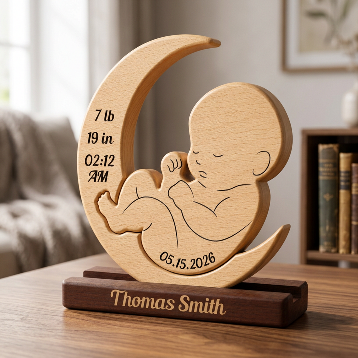 Moon Our Little Baby Puzzle - Custom Premium Wooden Name Puzzle - Christmas Gifts - New Mom New Dad