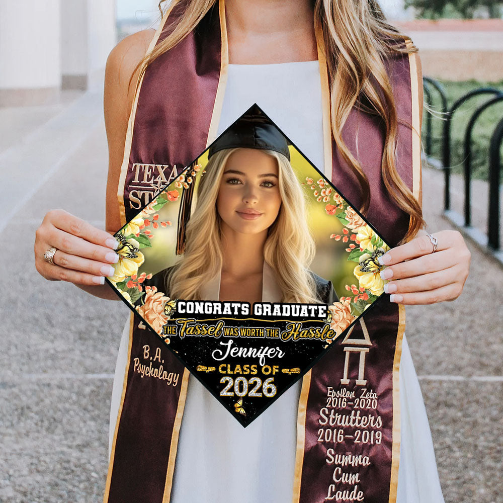 Flowers Cap Topper Class Of 2026 - Graduation Decoration - Decorations For Grad Cap