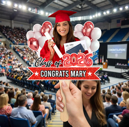 Personalized Graduation Balloon Face Fans With Wooden Handle - Fans Faces Class Of 2026