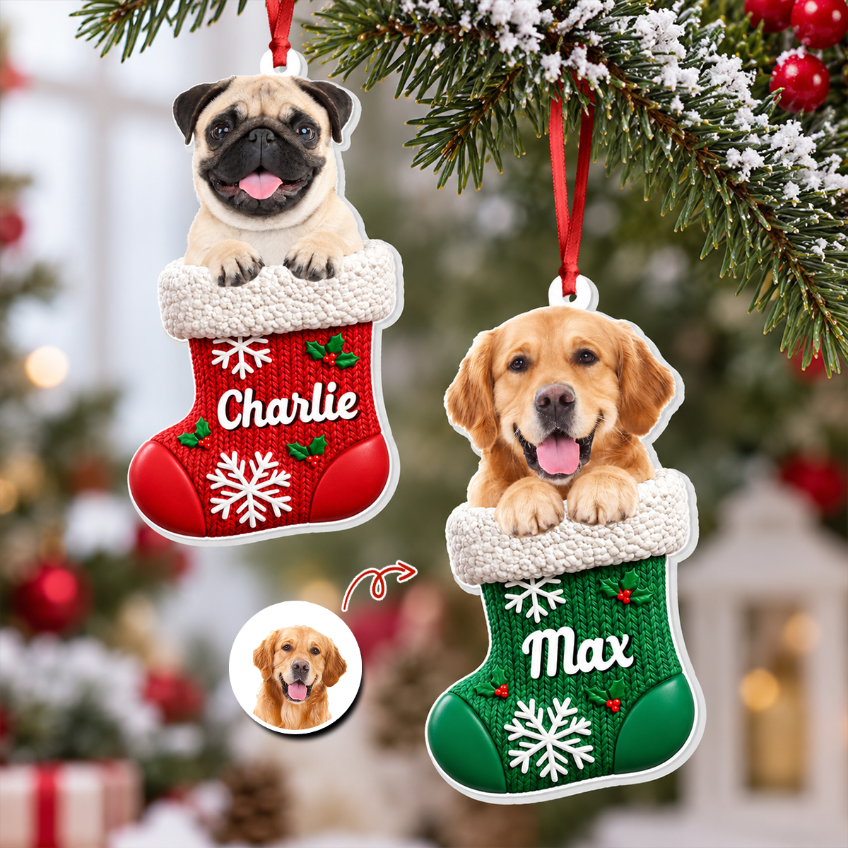 Custom Dog Cat Pet Stocking - Real 3D Relief Ornament