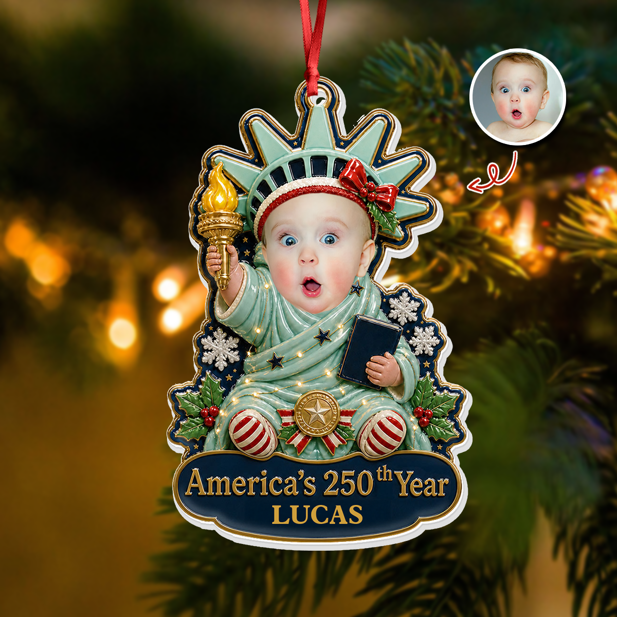 America Patriotic Keepsake Liberty Baby - Real 3D Relief Ornament