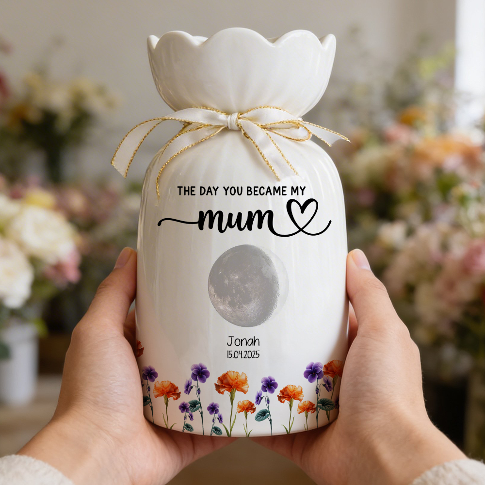 The Day You Became Our Mom - Personalized Custom Ribbon Tie Flower Vase
