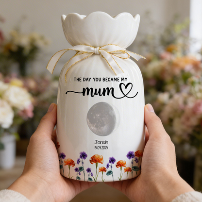 The Day You Became Our Mom - Personalized Custom Ribbon Tie Flower Vase