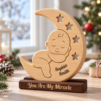 Personalized Baby New Born Moon Our Little Baby Puzzle - Custom Premium Wooden Name Puzzle - Christmas Gifts - New Mom New Dad