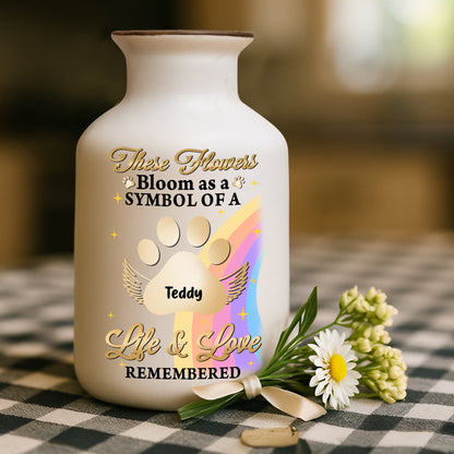 Crossed The Rainbow Bridge Memorial Pet - Elegant White Ceramic Flower Vase Minimalist