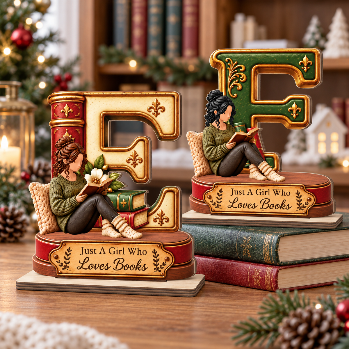 Just A Girl Who Loves Books Christmas - Personalized 2-Layer Wood Plaque With Flat Base