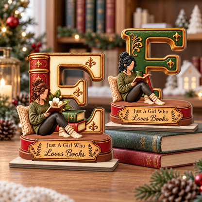 Just A Girl Who Loves Books Christmas - Personalized 2-Layer Wood Plaque With Flat Base