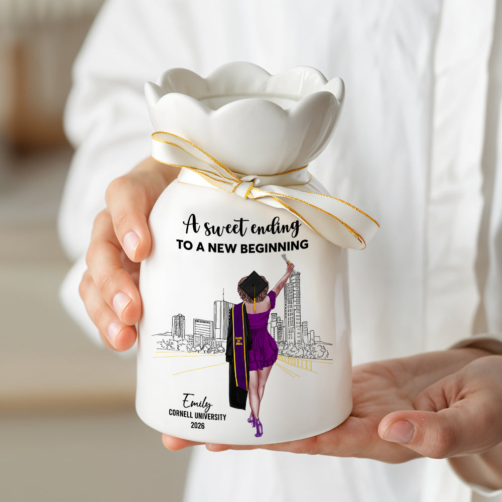 A Sweet Ending To A New Beginning - Personalized Custom Ribbon Tie Flower Vase