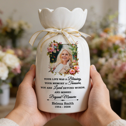 Your Life Was A Blessing Memorial - Personalized Custom Ribbon Tie Flower Vase