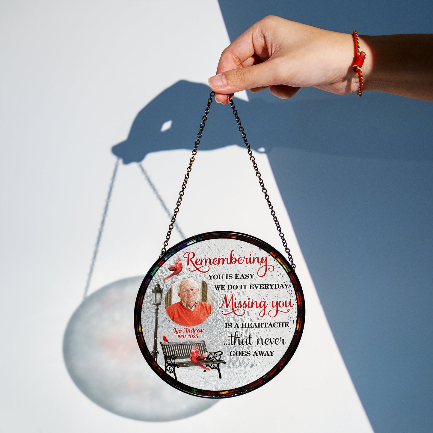 Missing You - Personalized Photo Stained Glass Window Hanging Suncatcher