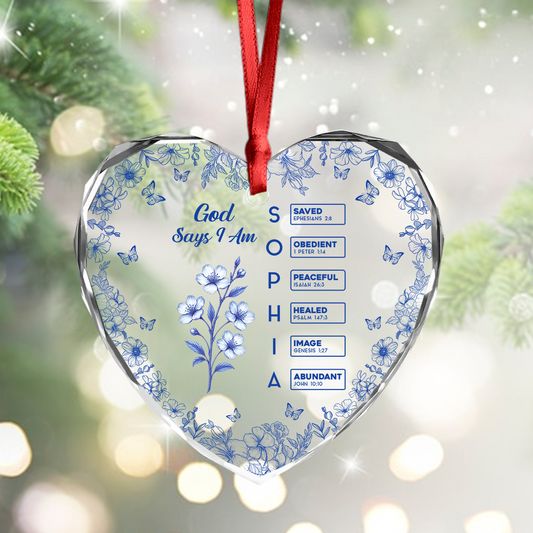 God Says I Am Heart Shape - Christmas Gifts - Personalized Custom Glass Ornament