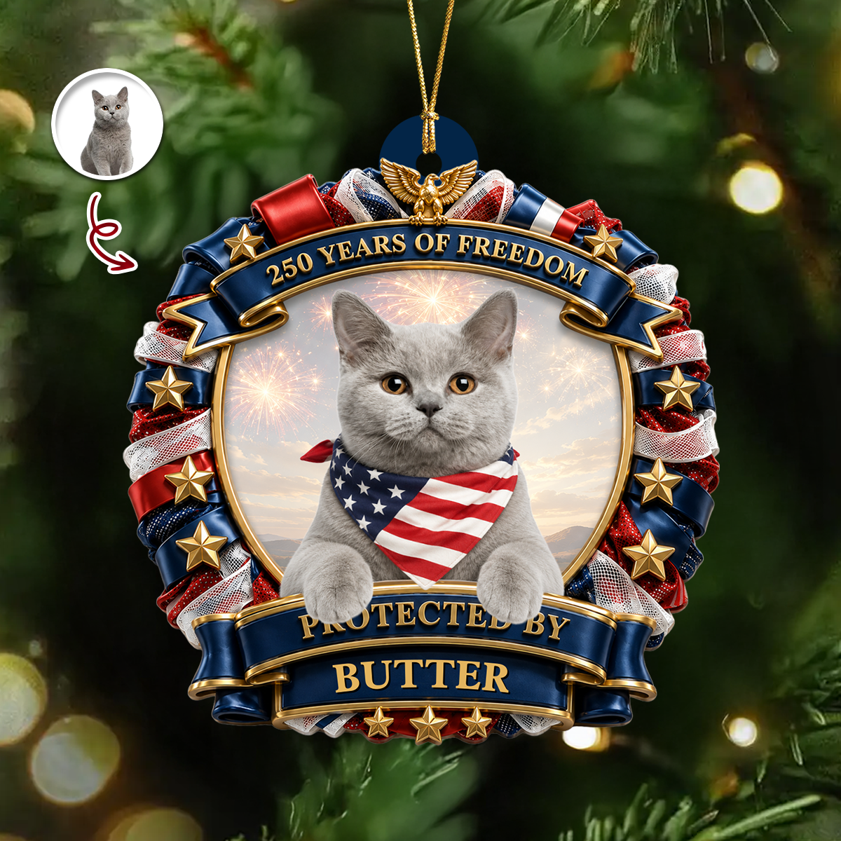 Personalized Dog Lovers 250th America Ornament Patriotic - Real 3D Relief Ornament 2