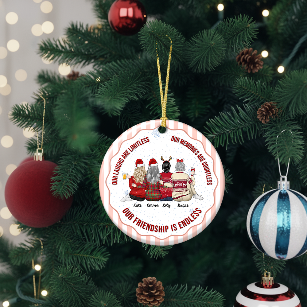 Our Friendship Is Endless Striped Pattern Christmas Gifts For Friends - Real 3D Ceramic Ornament