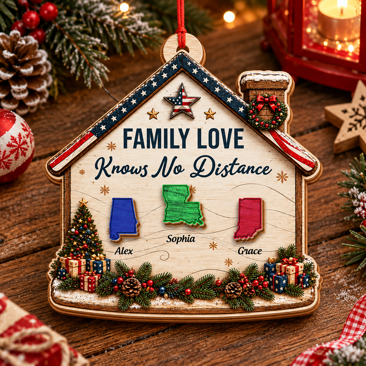 American We Stand  - Custom Shaped 2 Layered Wood Christmas Ornament