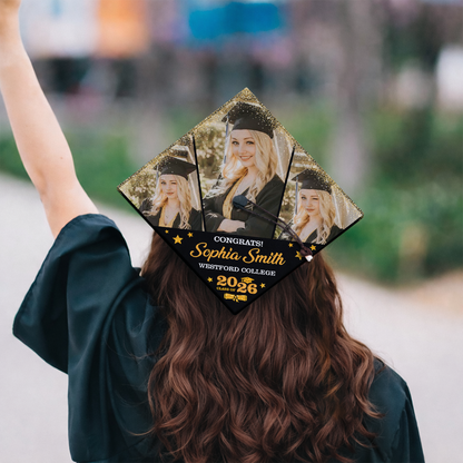 Class Of 2026 Congrats Glitter Cap Topper - Personalized Printed Graduation Cap Topper