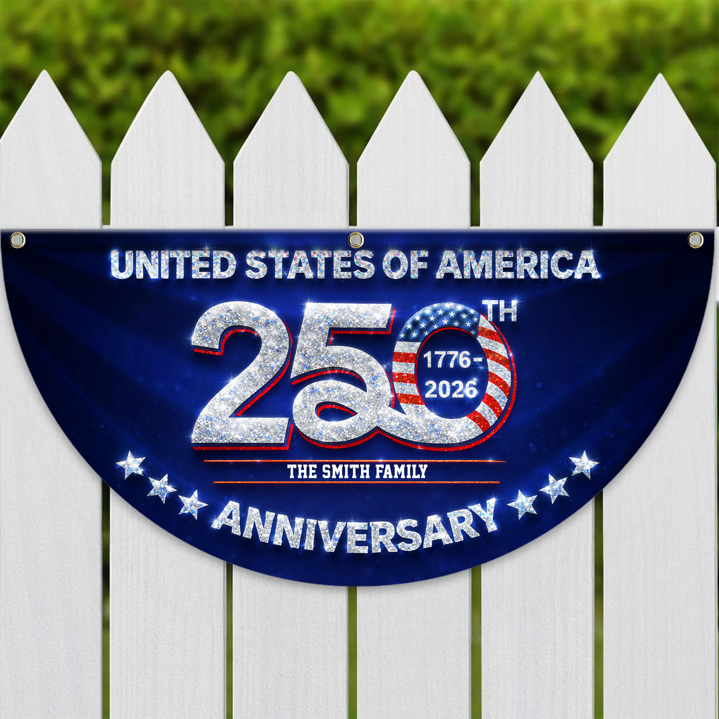 250 Years Of Freedom Glitter Fan Flag - Custom Family Name Non-Pleated Fan Flag