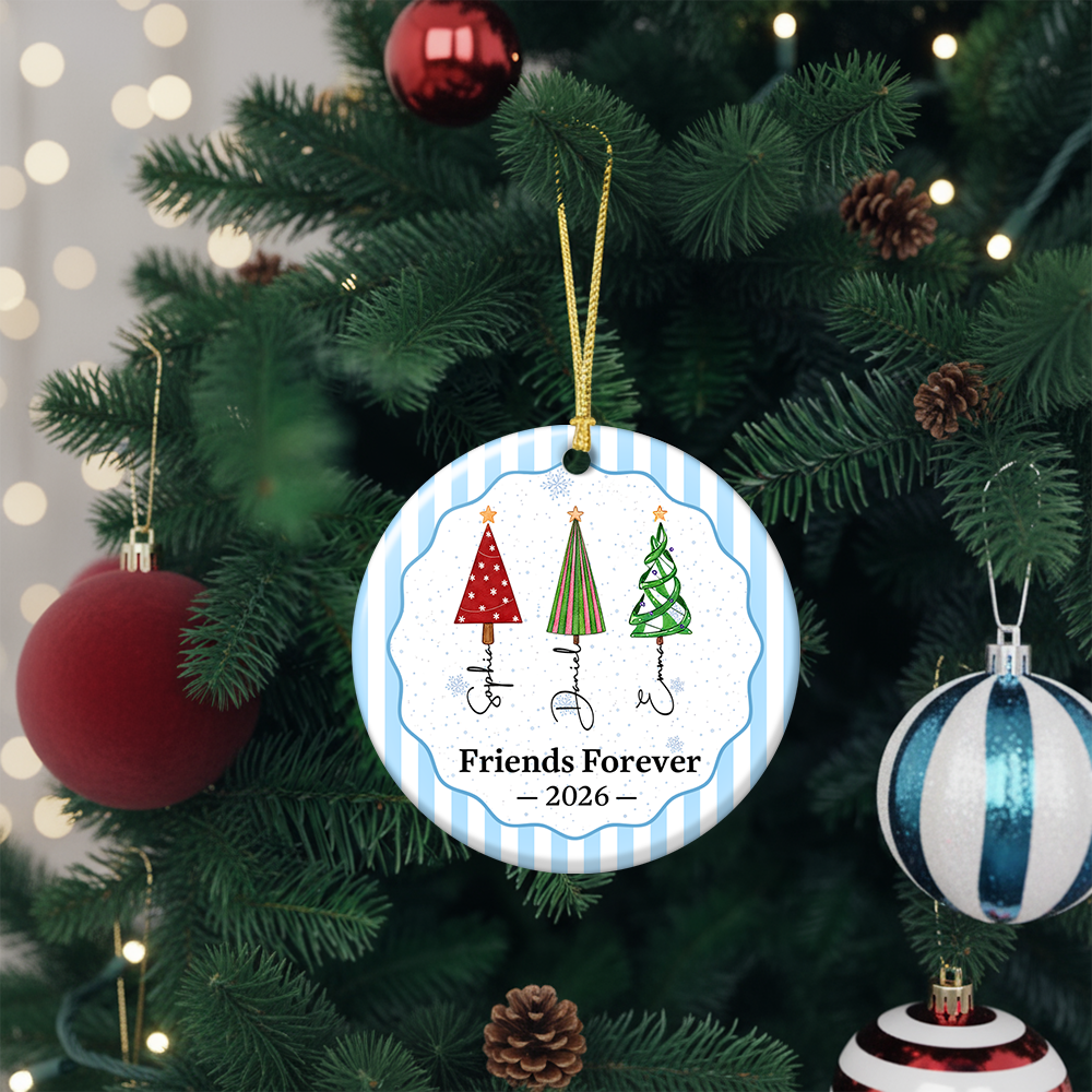 Christmas Tree Ornament Friends Forever Striped Patterns - Real 3D Ceramic Ornament