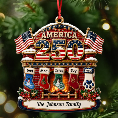 Christmas Fireplace Love United States Of America - Real 3D Relief Ornament