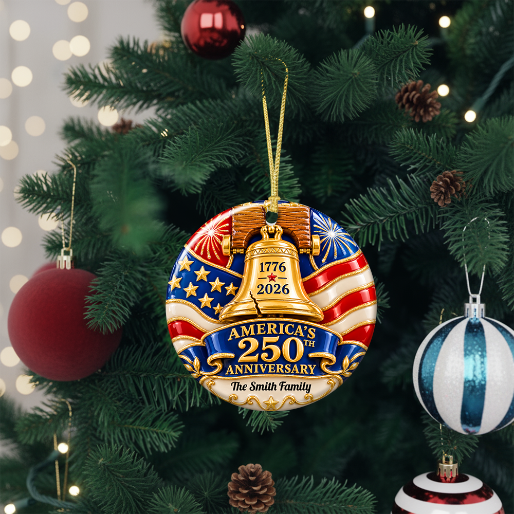 Liberty Bell Family Name Christmas Ornament - Real 3D Ceramic Ornament