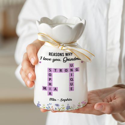 Reasons Why I Love You Mom Crossword Art - Personalized Custom Ribbon Tie Flower Vase