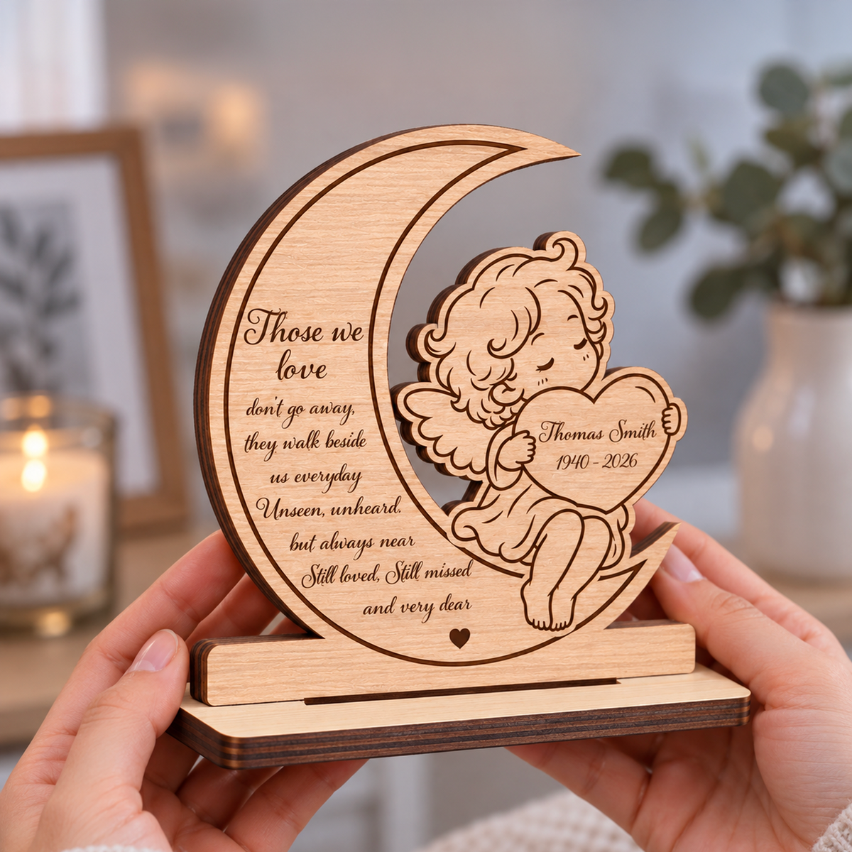 Memorial Angel - Personalized 2-Layer Wood Plaque With Flat Base