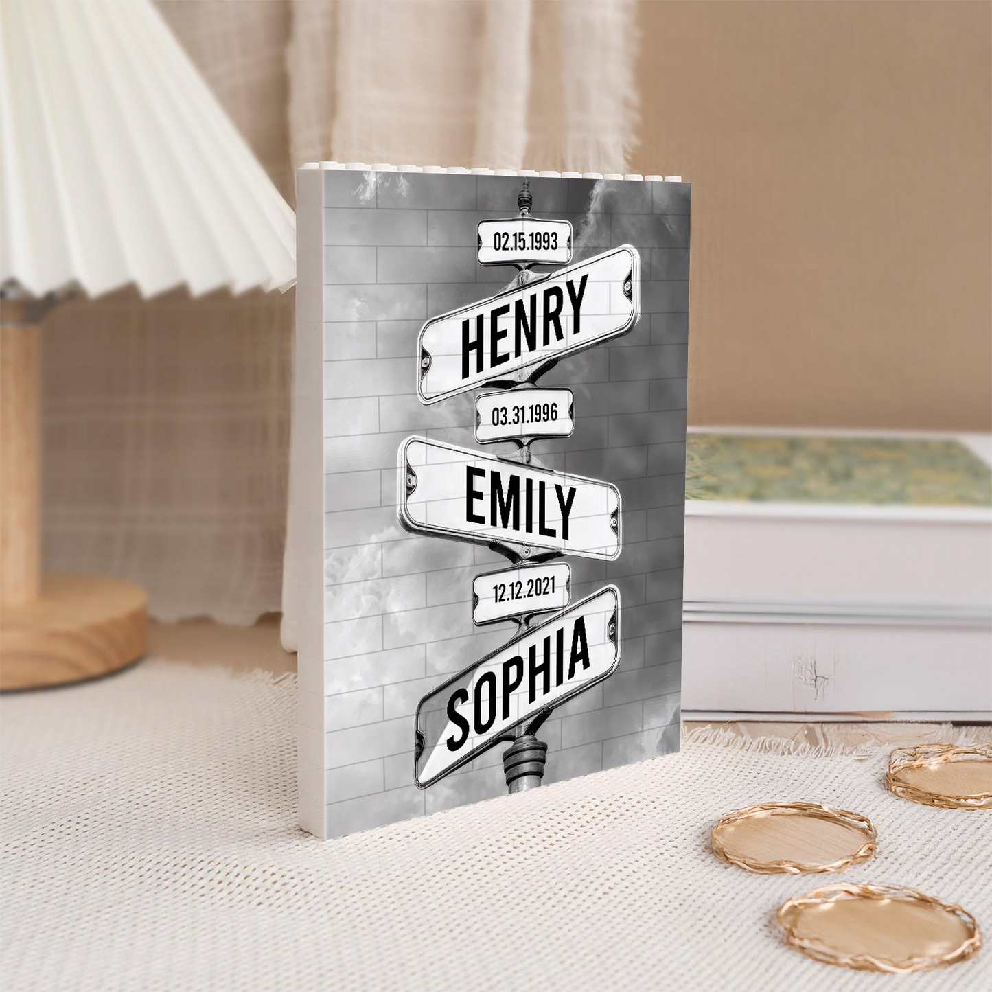Personalized Family Names Date of Birth Vintage Street Sign Premium - Personalized Rectangle Building Brick