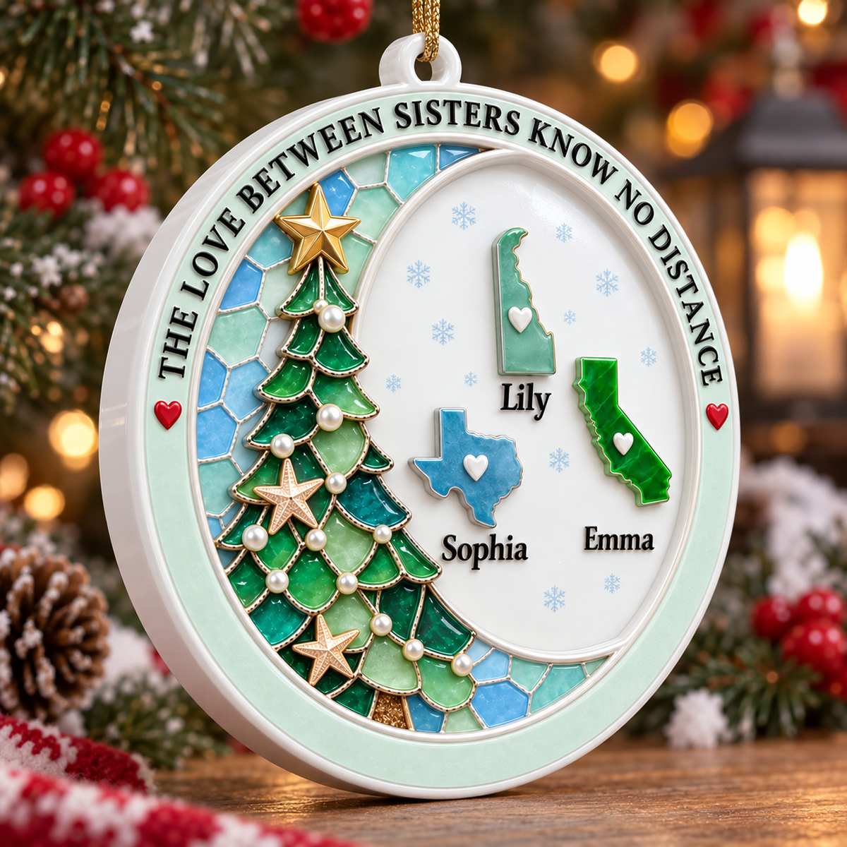 Connected By Heart Never Apart Merry Christmas - Real 3D Relief Ornament