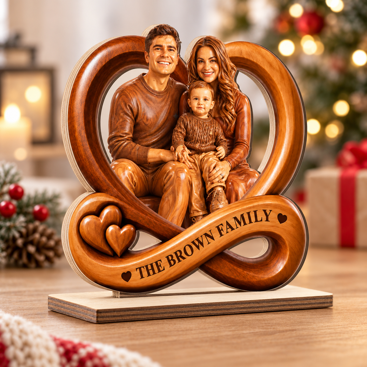 God Bless Our Family - Personalized 2-Layer Wood Plaque With Flat Base