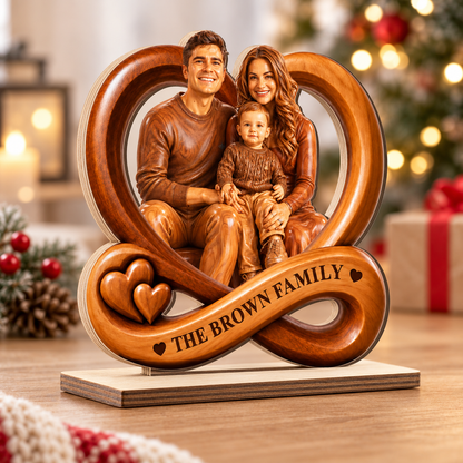 God Bless Our Family - Personalized 2-Layer Wood Plaque With Flat Base