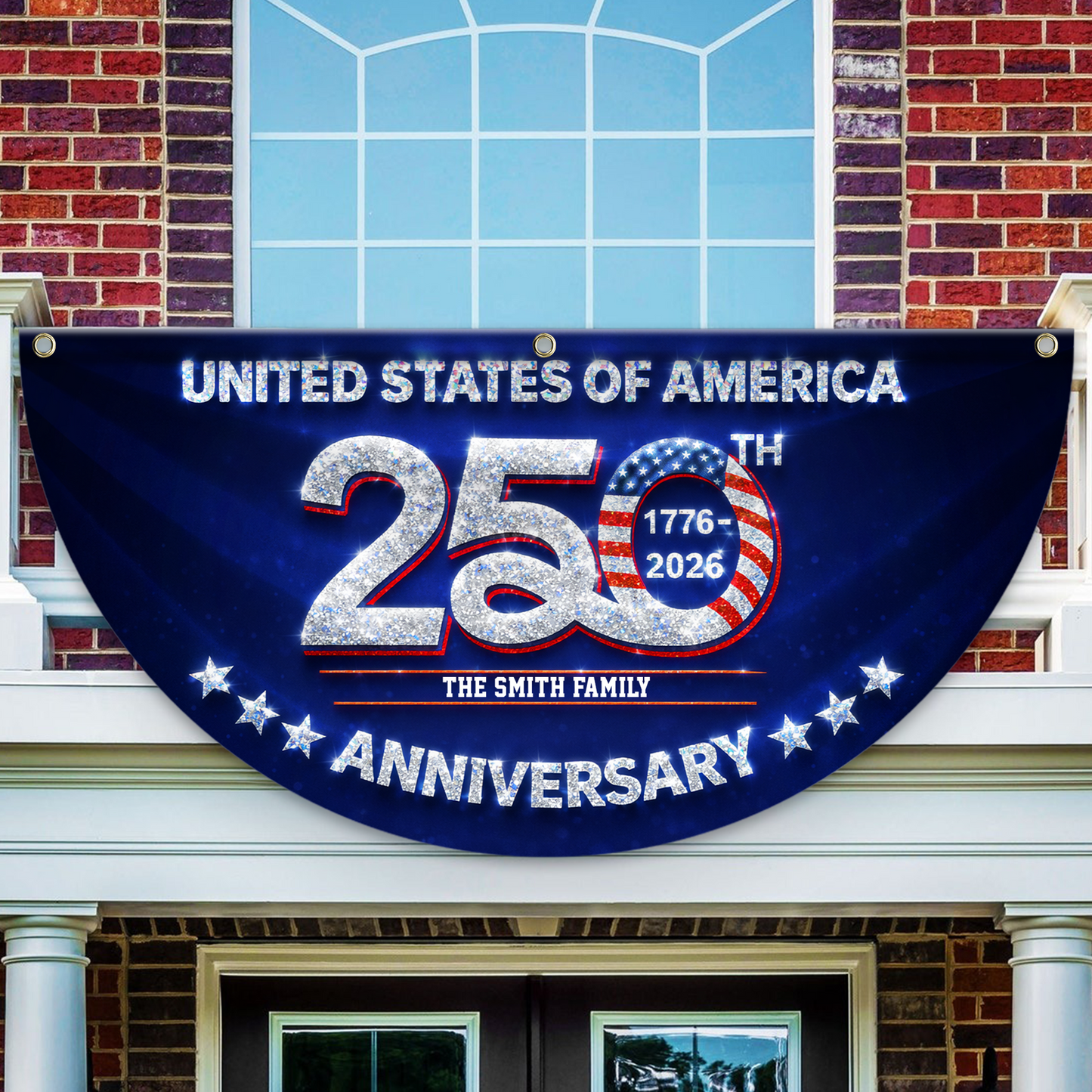 250 Years Of Freedom Glitter Fan Flag - Custom Family Name Non-Pleated Fan Flag