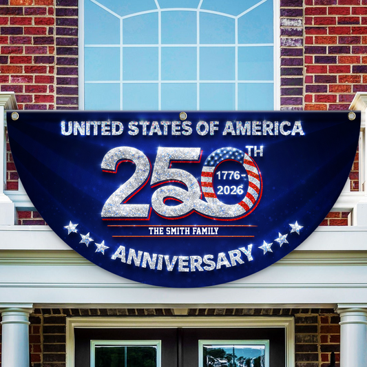 250 Years Of Freedom Glitter Fan Flag - Custom Family Name Non-Pleated Fan Flag