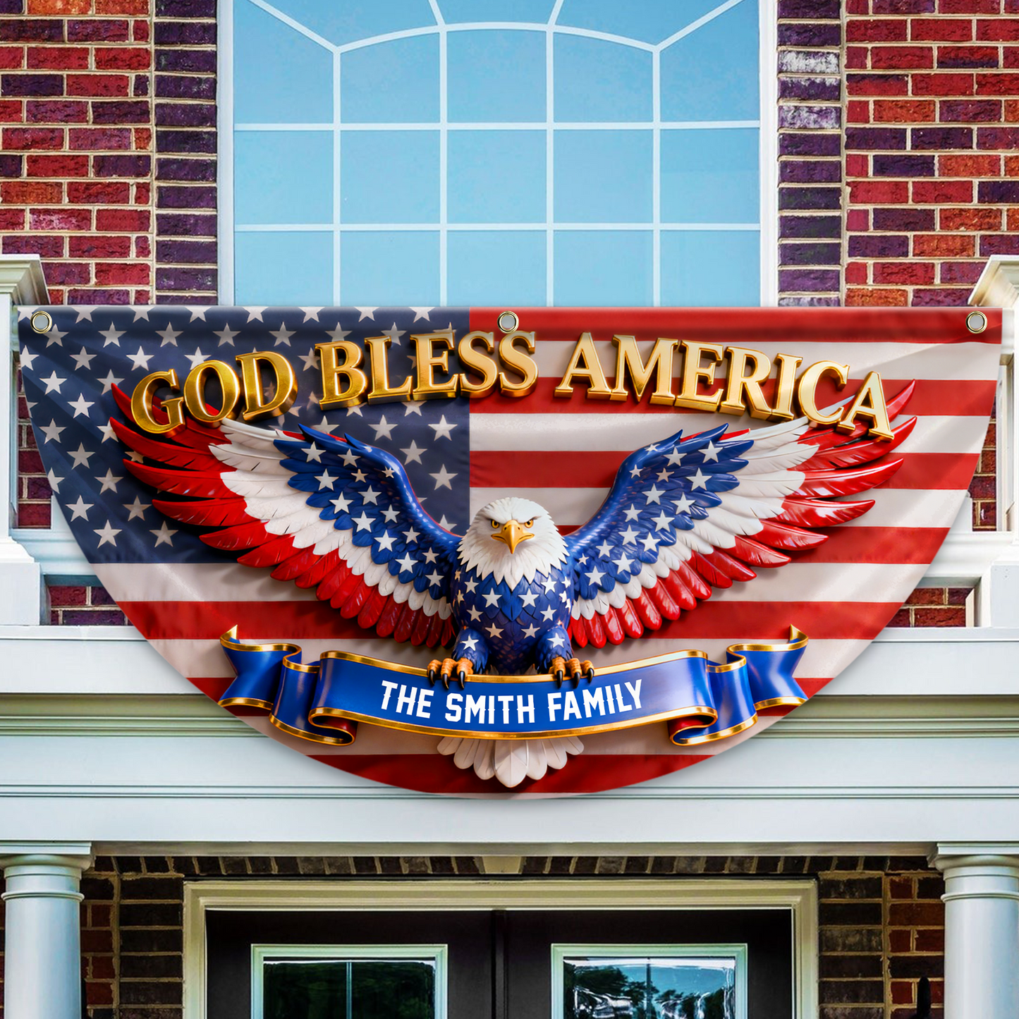 God Bless Our Family 250 Years Of Freedom Glitter Fan Flag - Custom Family Name Non-Pleated Fan Flag
