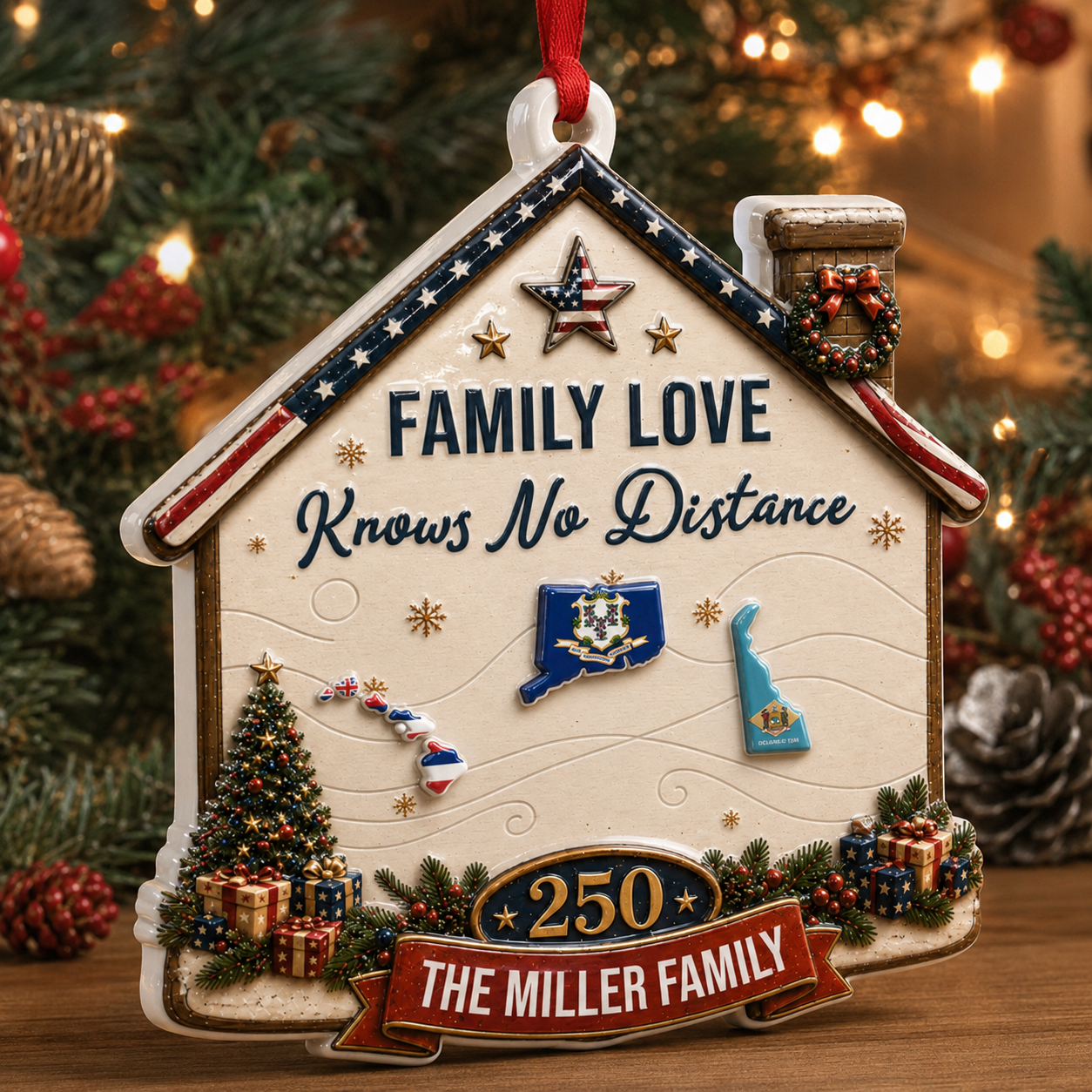 American We Stand Merry Christmas - Real 3D Relief Ornament