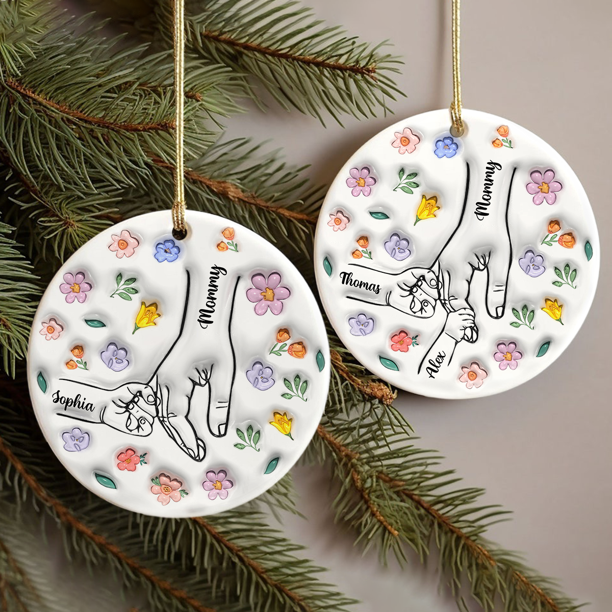 Holding Hand Family - Personalized Custom Ceramic Ornament 3D Effect
