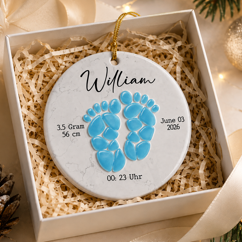 Sea Glass Baby Footprint - Real 3D Ceramic Ornament