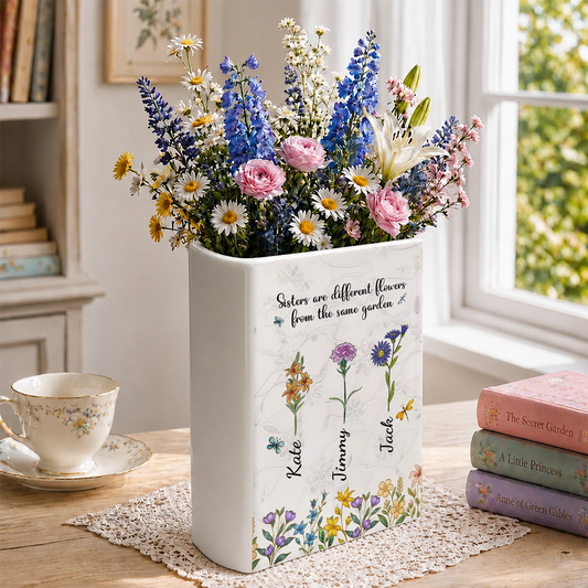Sisters Are Flowers Mother Of Pearl - Personalized Ceramic Book Vase